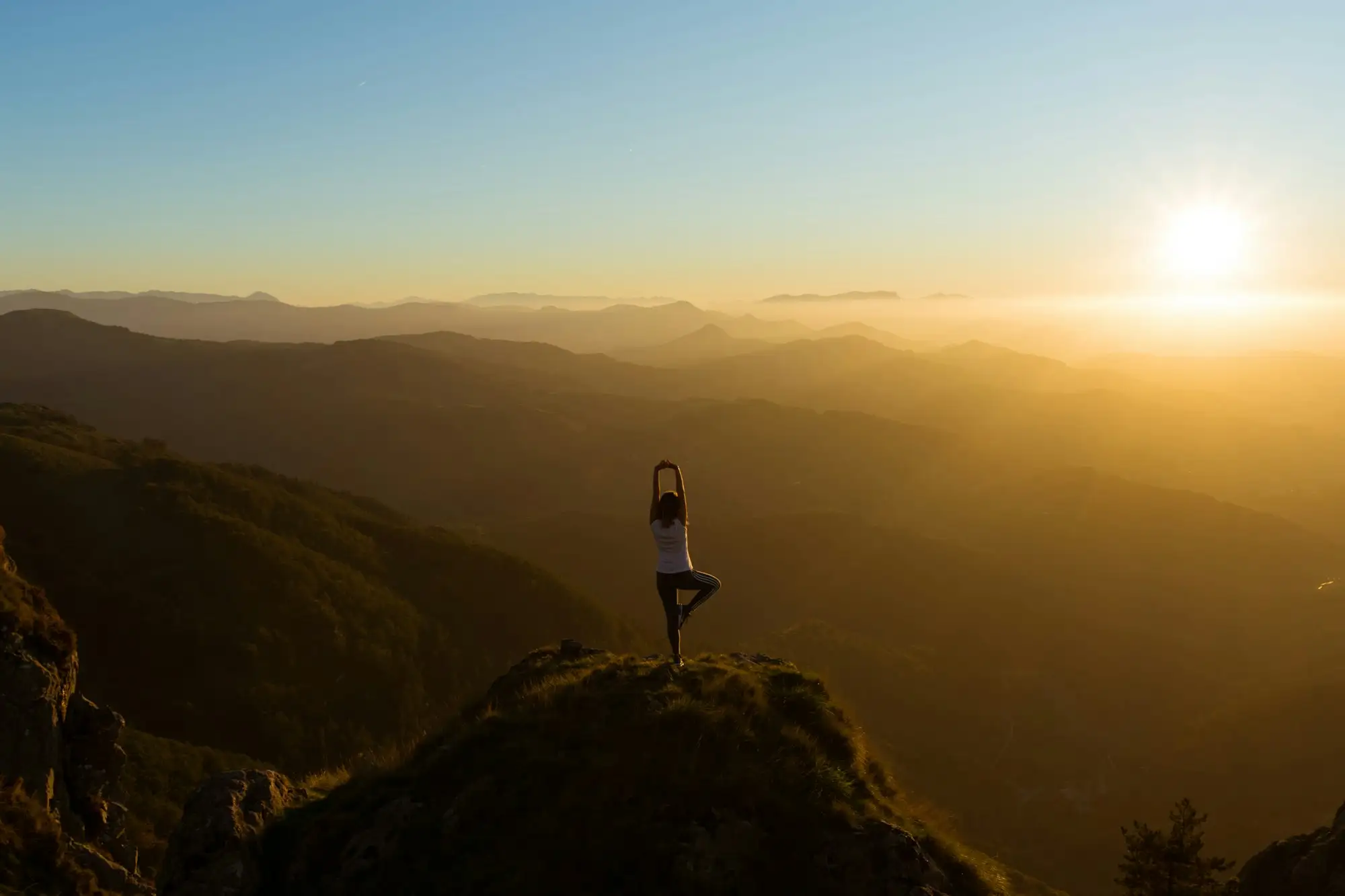 Woman at peace in Spanish mountain nature
